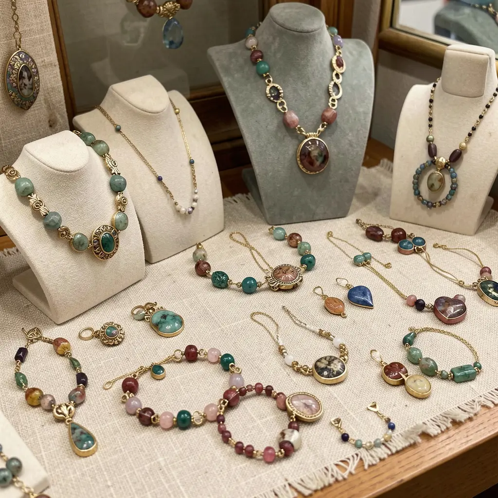 Handcrafted jewelry collection display