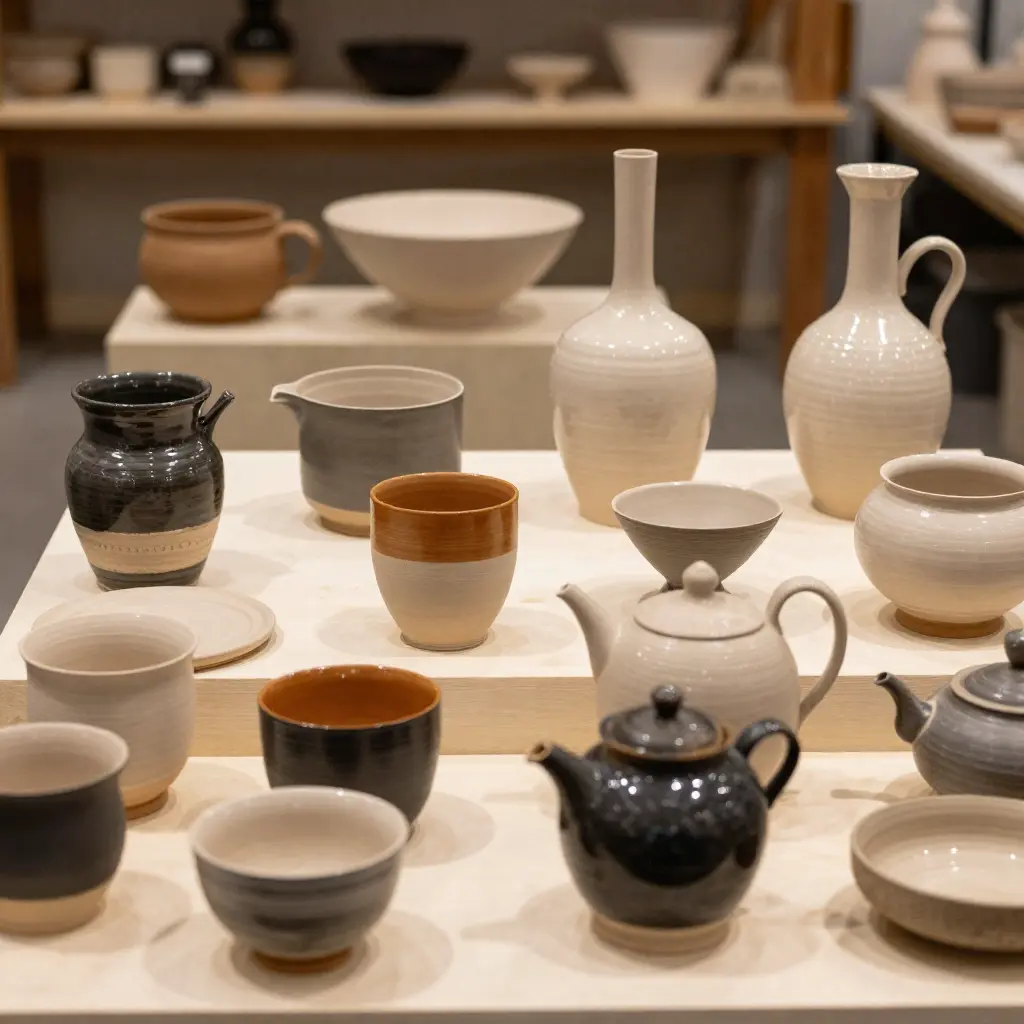 Artisan pottery collection on display